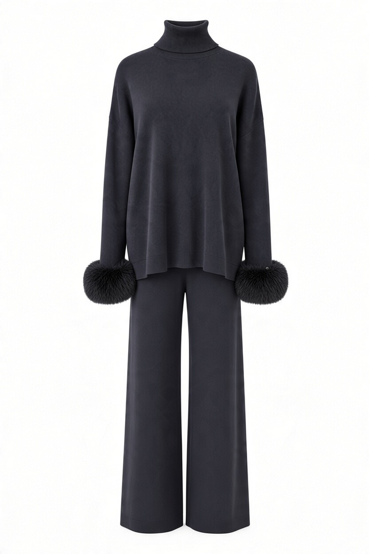 Ivy Real Fox Fur Turtleneck Knit Lounge Set