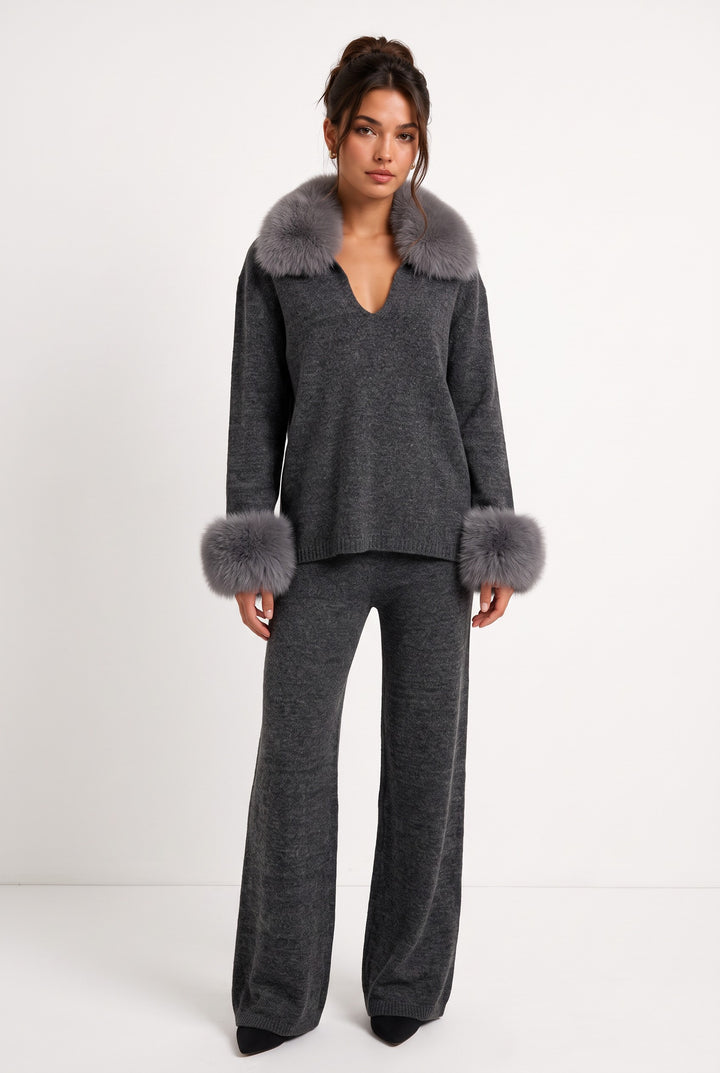Serena Fur Collar Knit Set