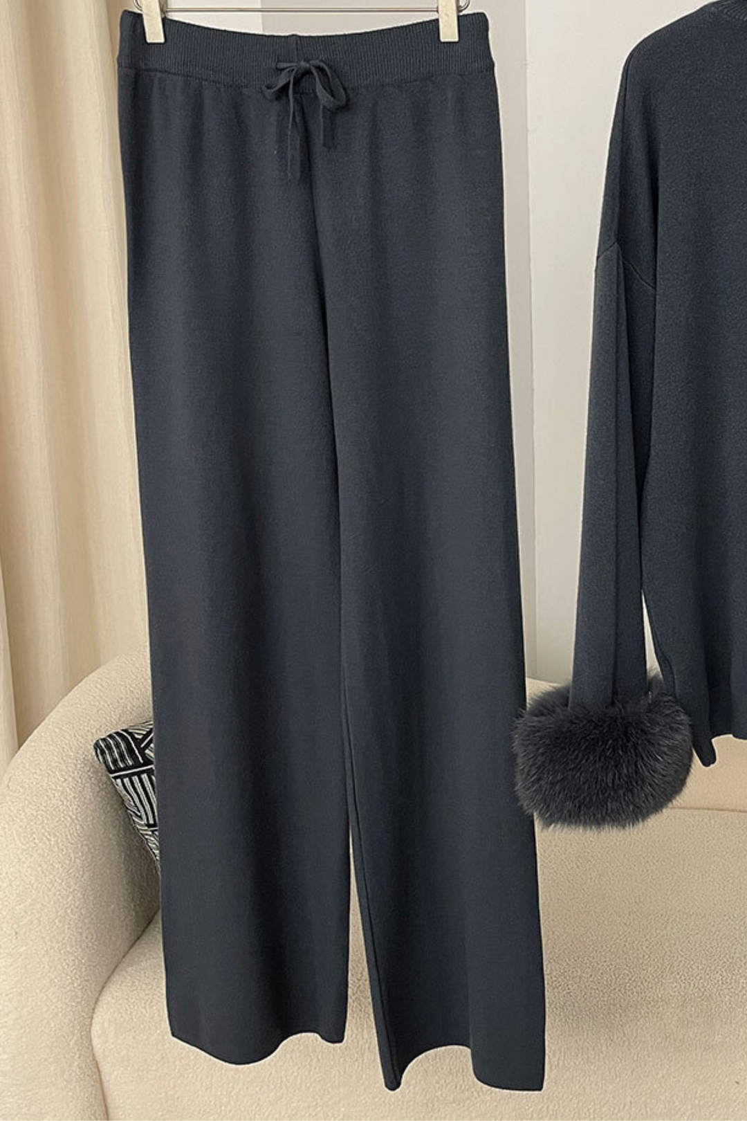 Ivy Real Fox Fur Turtleneck Knit Lounge Set