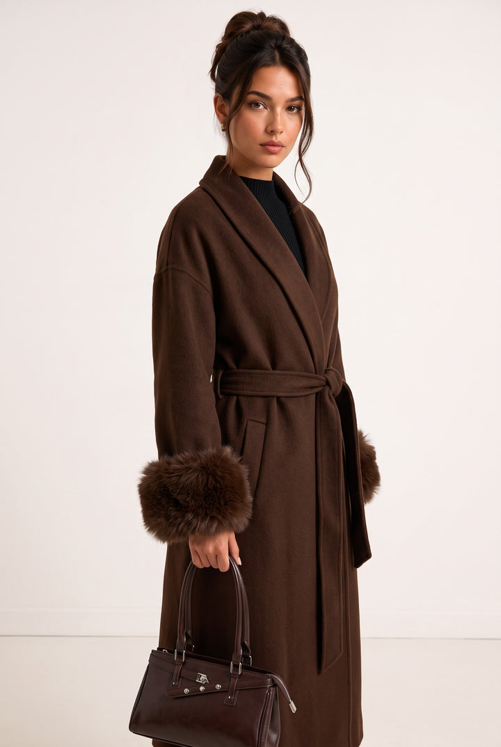 Aurelia Fox Cuff Long Cashmere Wool Coat