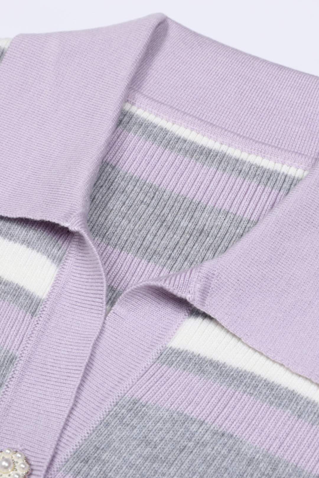 Flared Cuff Striped Knit Pearl Buttoned  Top