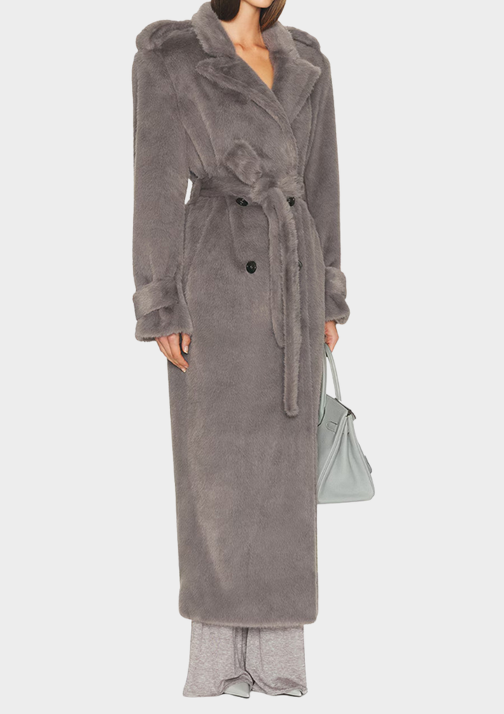 Faux Fur Belted Long Coat