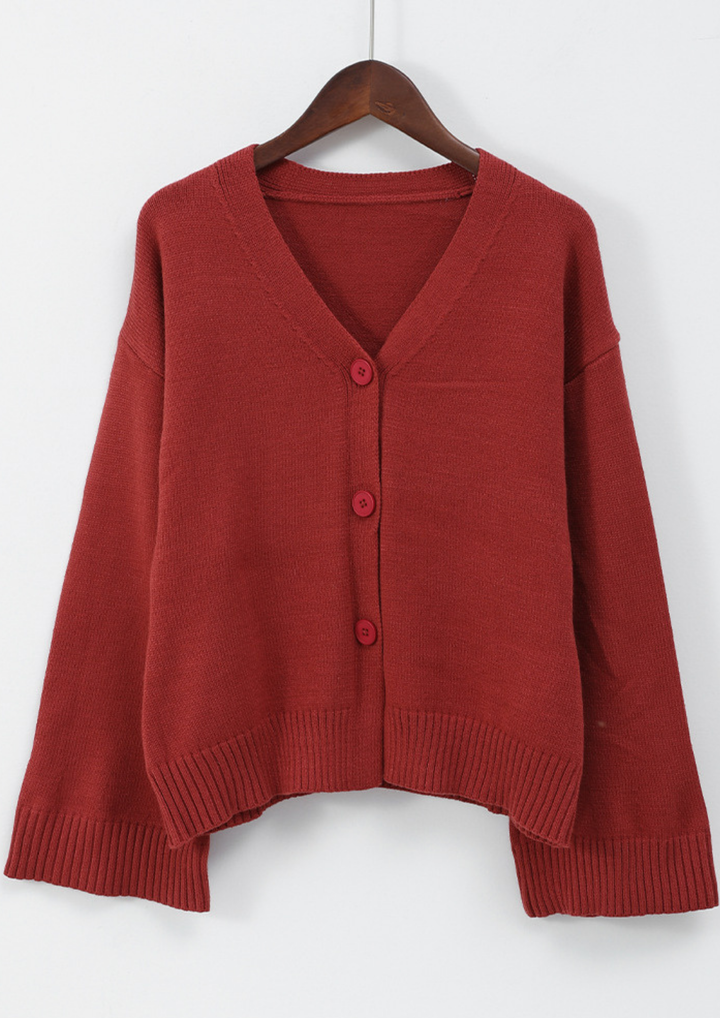 Averlyn  Wide Sleeve Knit Button Cardigan in Brick