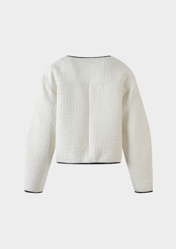 Ivory Trimmed Tweed Button Cardigan