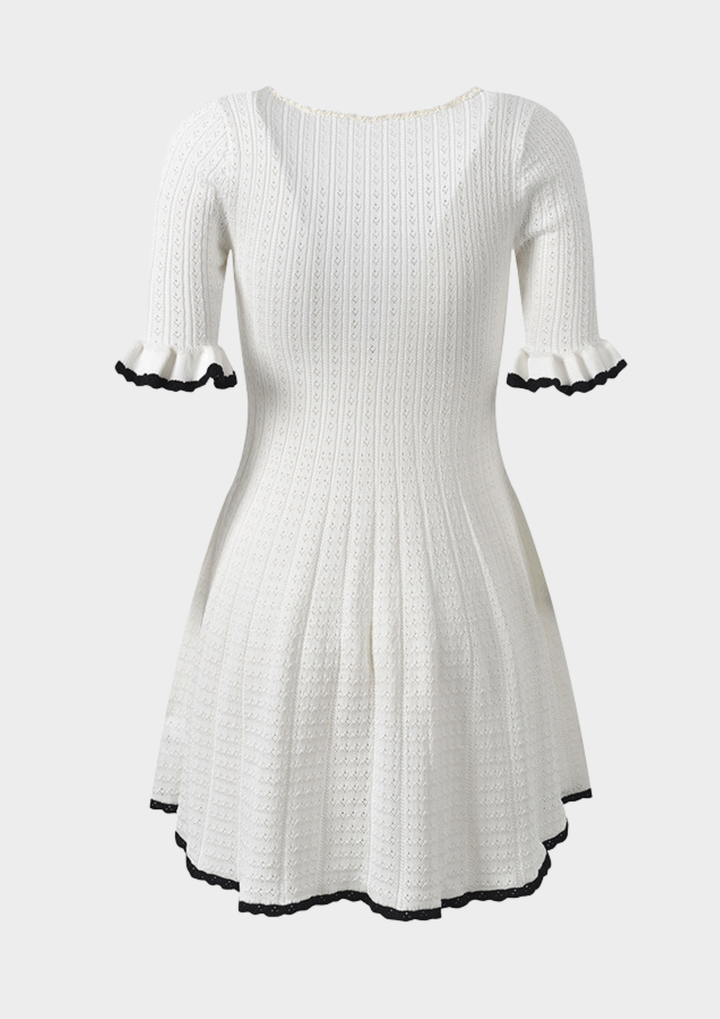 Ivory Lace Up Knit Mini Dress