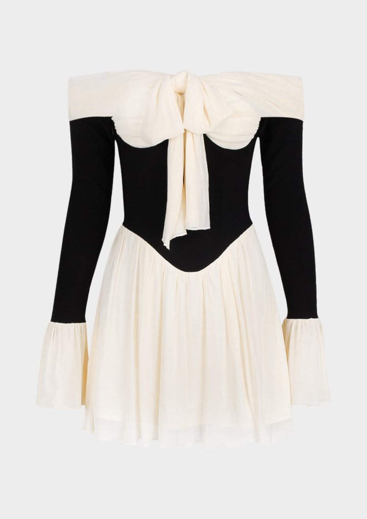 Noir Ballet Flare Contrast Mini Dress