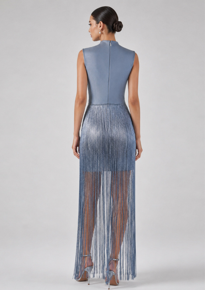 Celeste Shimmer Fringe Gown