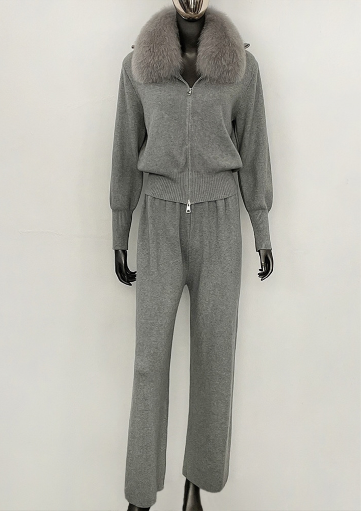 Celeste Fur Collar Knit Set
