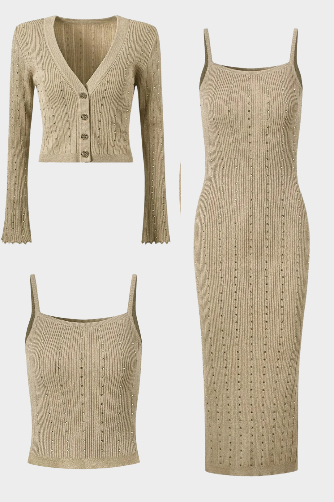 Maribel Contrast Collar Diamond  Knit 3 Piece Set