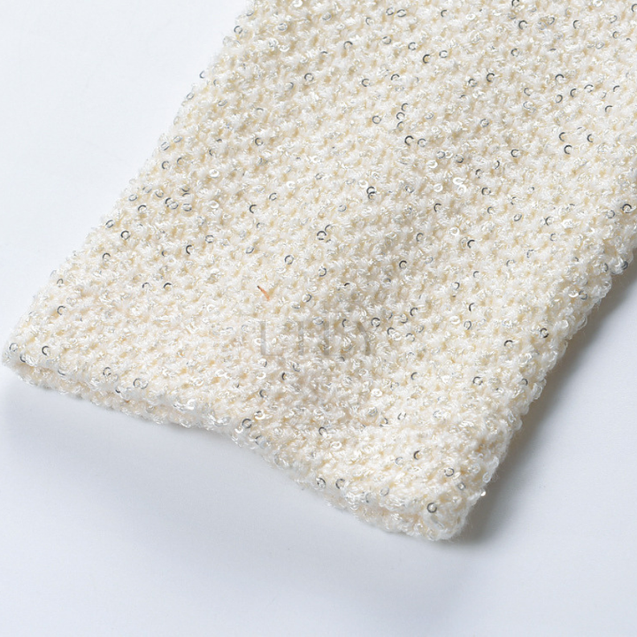 Marina Luxe Wool Knit Sequin Ruffle Mini Dress