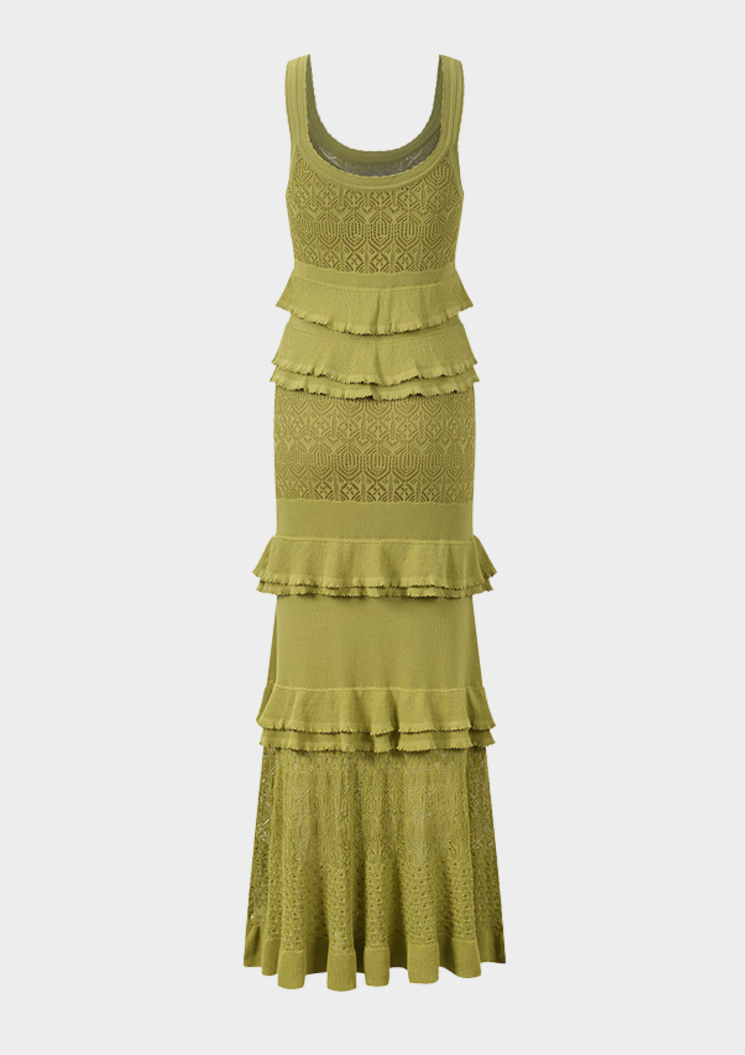 Olive Ruffle Knit Maxi Dress