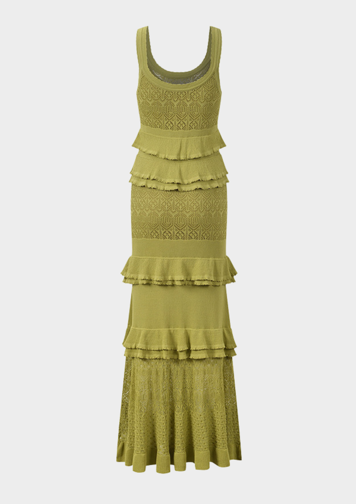 Olive Ruffle Knit Maxi Dress
