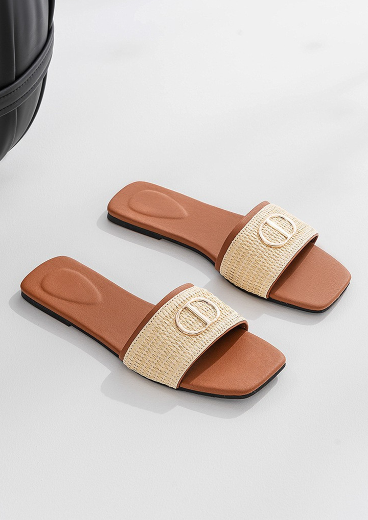 Woven Buckle Flat Slippers