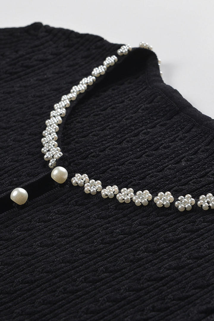 Pearl Luxe Trim Cropped Knit Cardigan Top