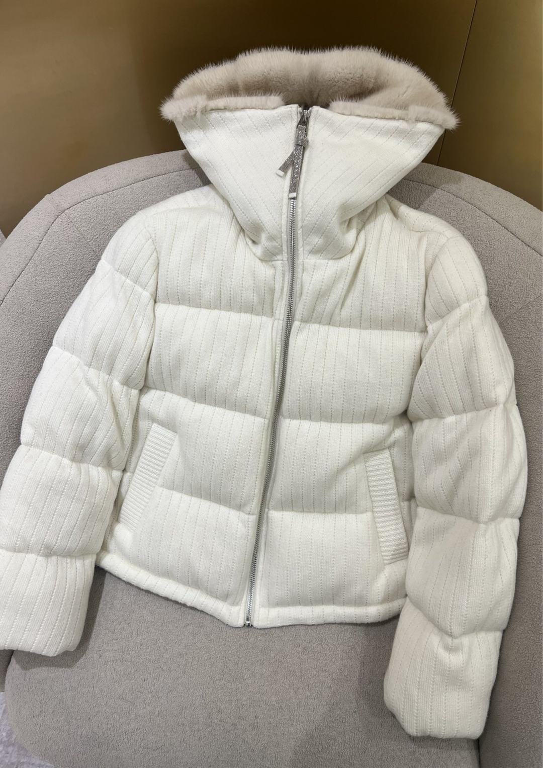 Lilia Warm Goose Down Wool Mink Fur Jacket