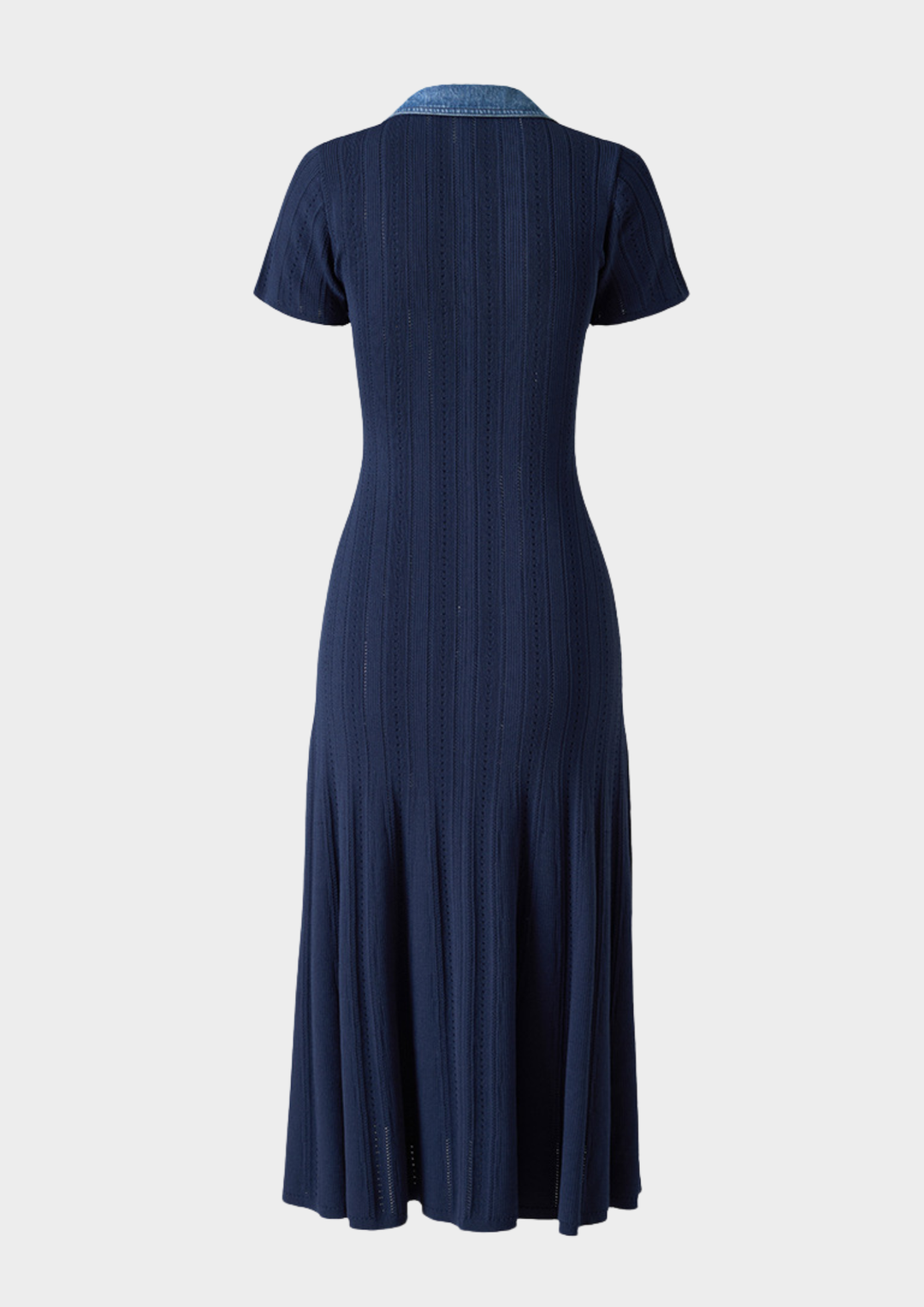 Denim Collar Buttoned Knit Maxi Dress