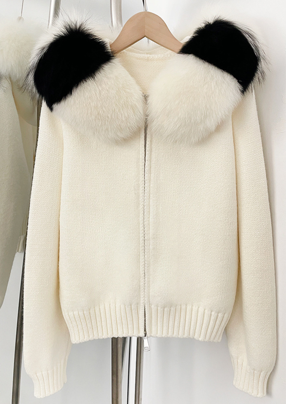 Large Fur Collar Hooded Zipper  Jacket Top