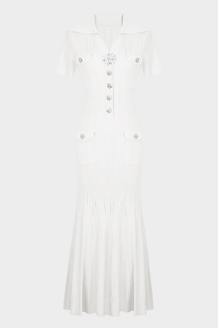 Elegant Gem Viscose Knit Maxi Dress - Short Sleeve