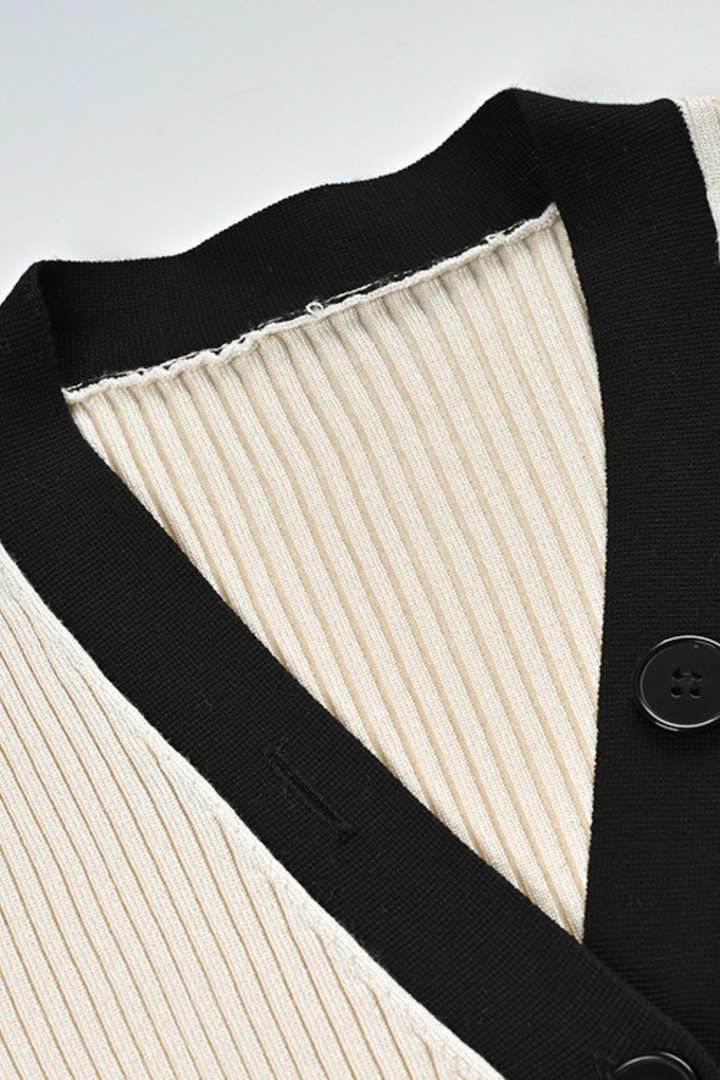 Desert Contrast Soft Wool V Neck Button Up  Top