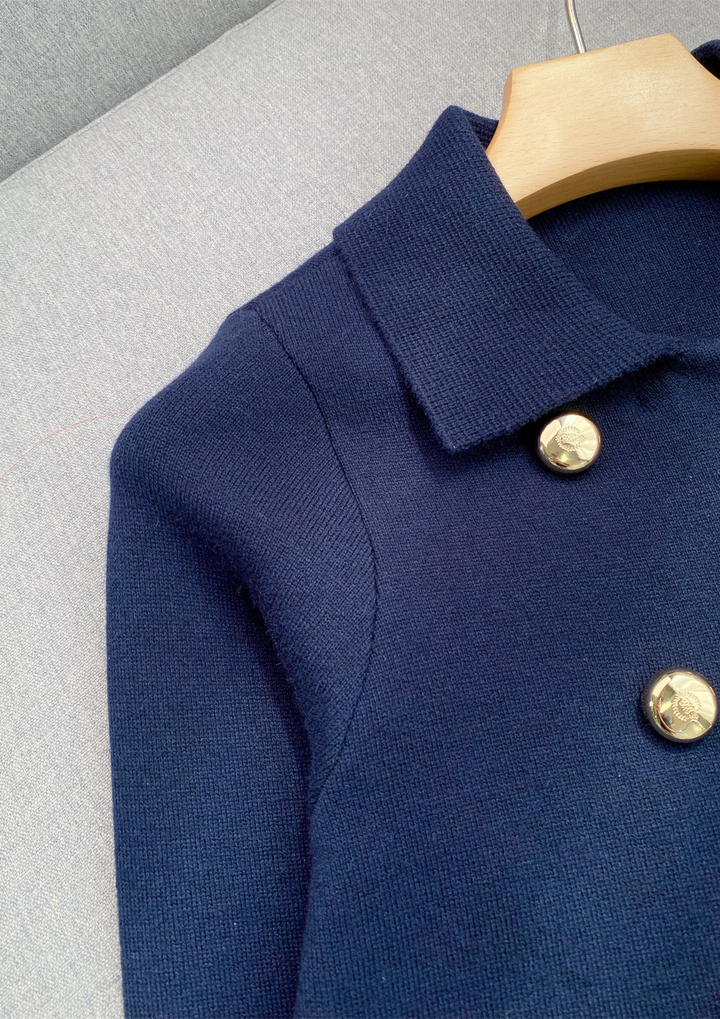 Marina Navy Double Button Knit Jacket Top