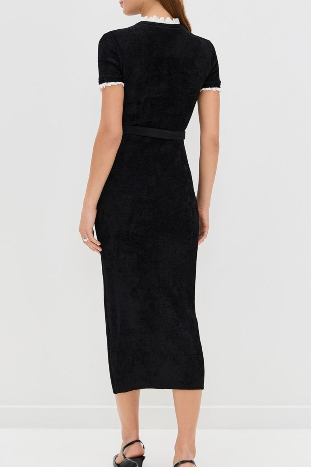 Classic Pearl ButtonViscose Knit Belted Maxi Dress