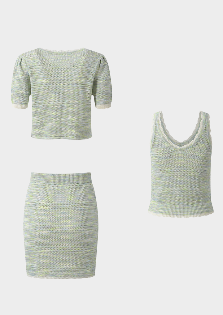 Mint Blossom Knit Three Piece Set