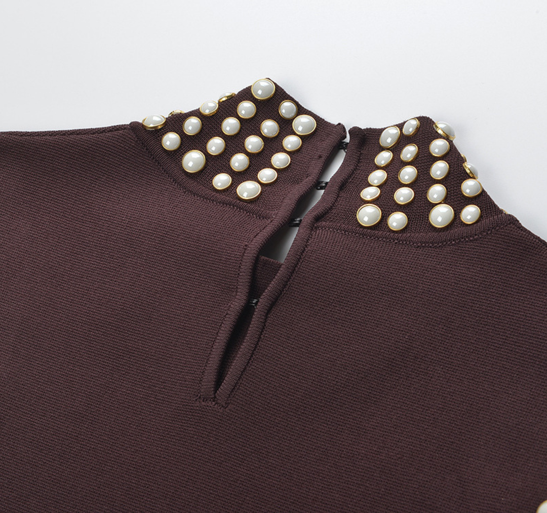 Mocha Pearl Fringe Maxi Dress