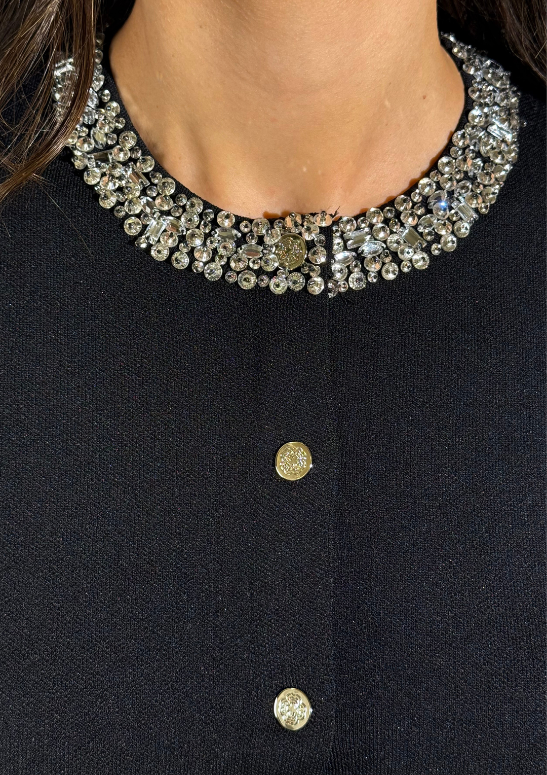 Crystal Luxe Embellished Cuff Detailed soft Wool Knit Jacket Top