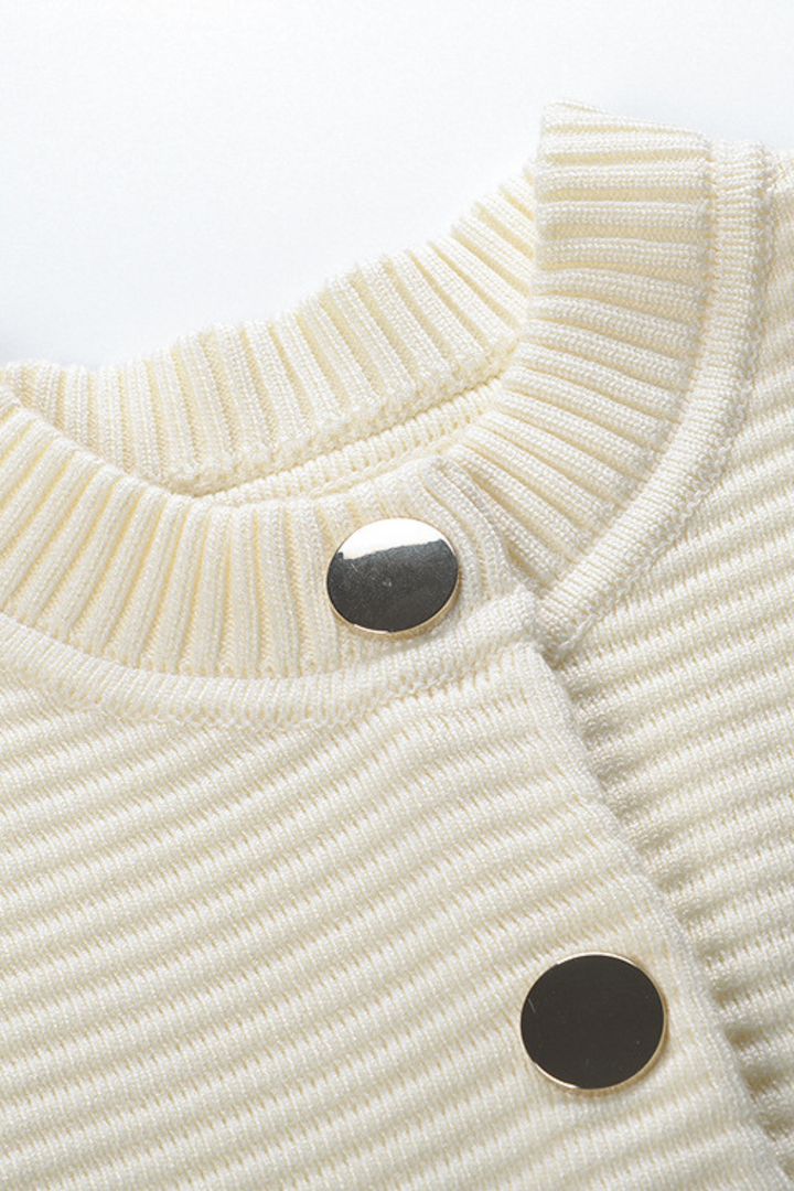 Round Neck Striped Buttoned Knit Wool Cardigan