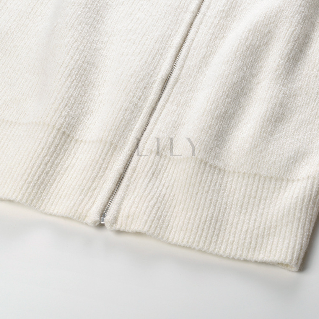 Crystal Bloom Collar Wool Cardigan Jacket Top