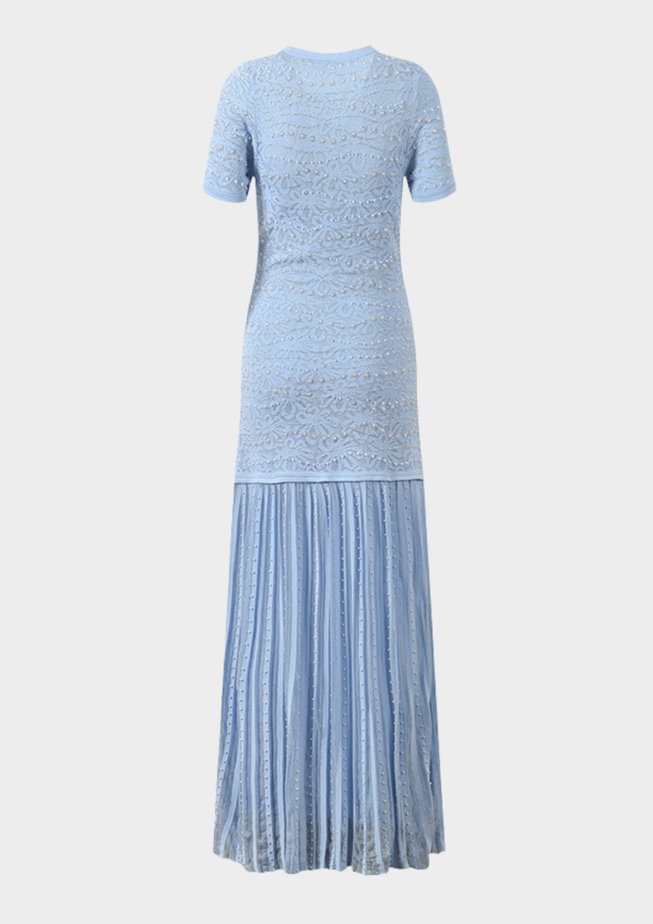 Celeste Pearl Lace Pleated Maxi Dress