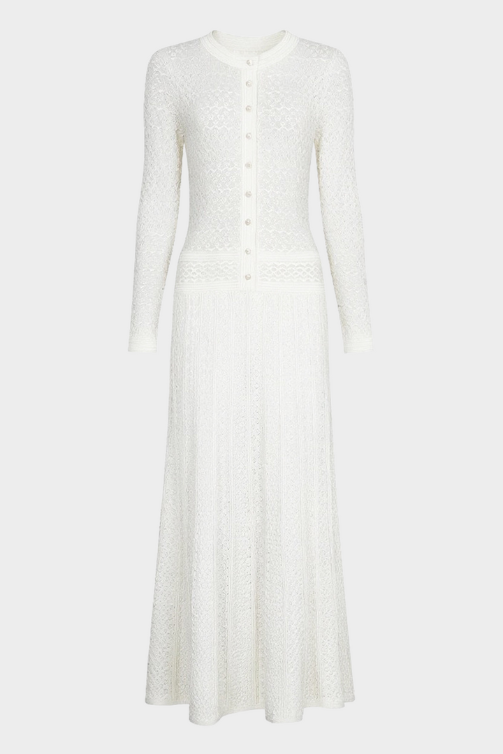 Lily – Silk Knit Pearl Button Suspender Maxi Dress