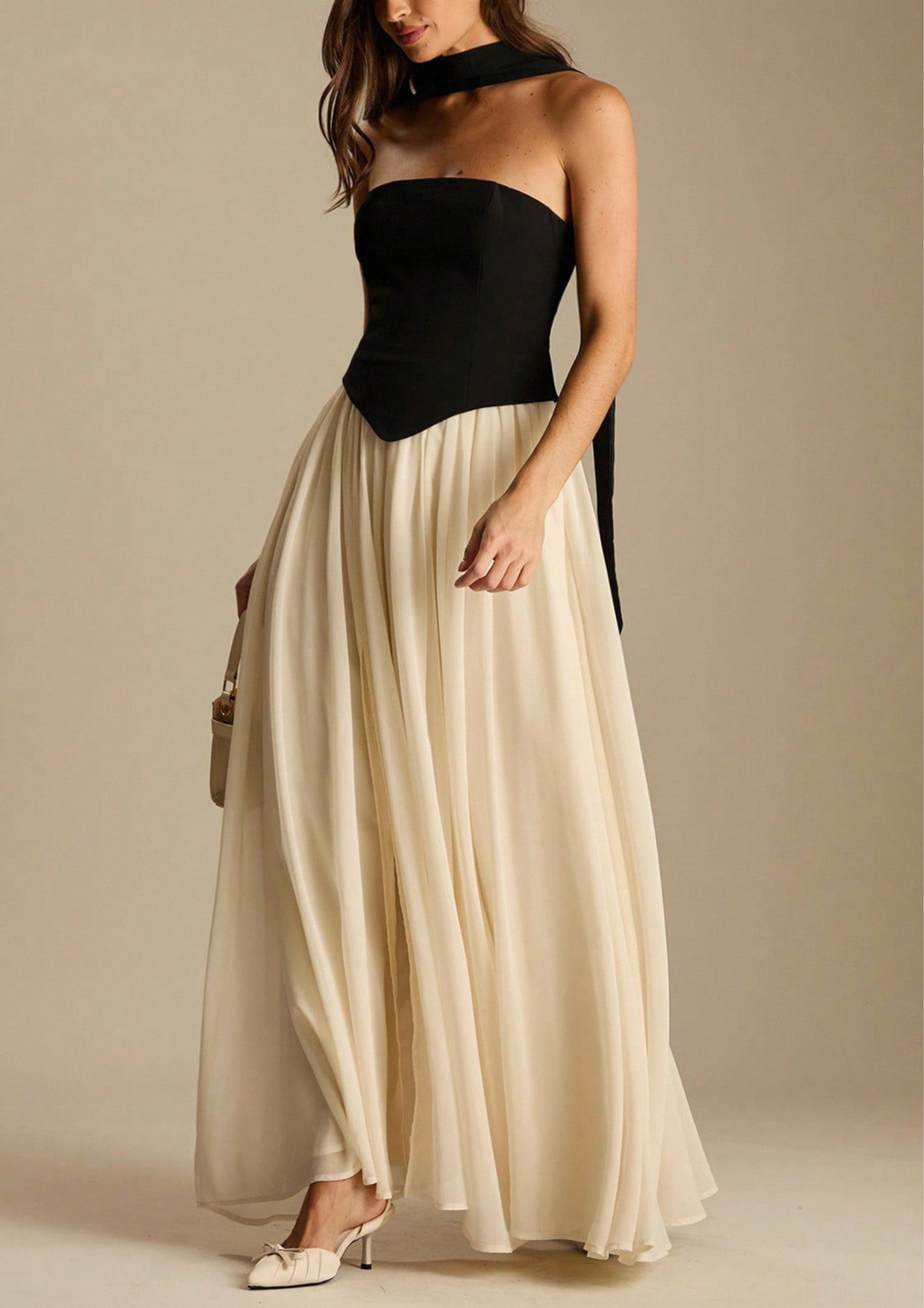 Celeste Contrast Corset Chiffon Maxi Dress
