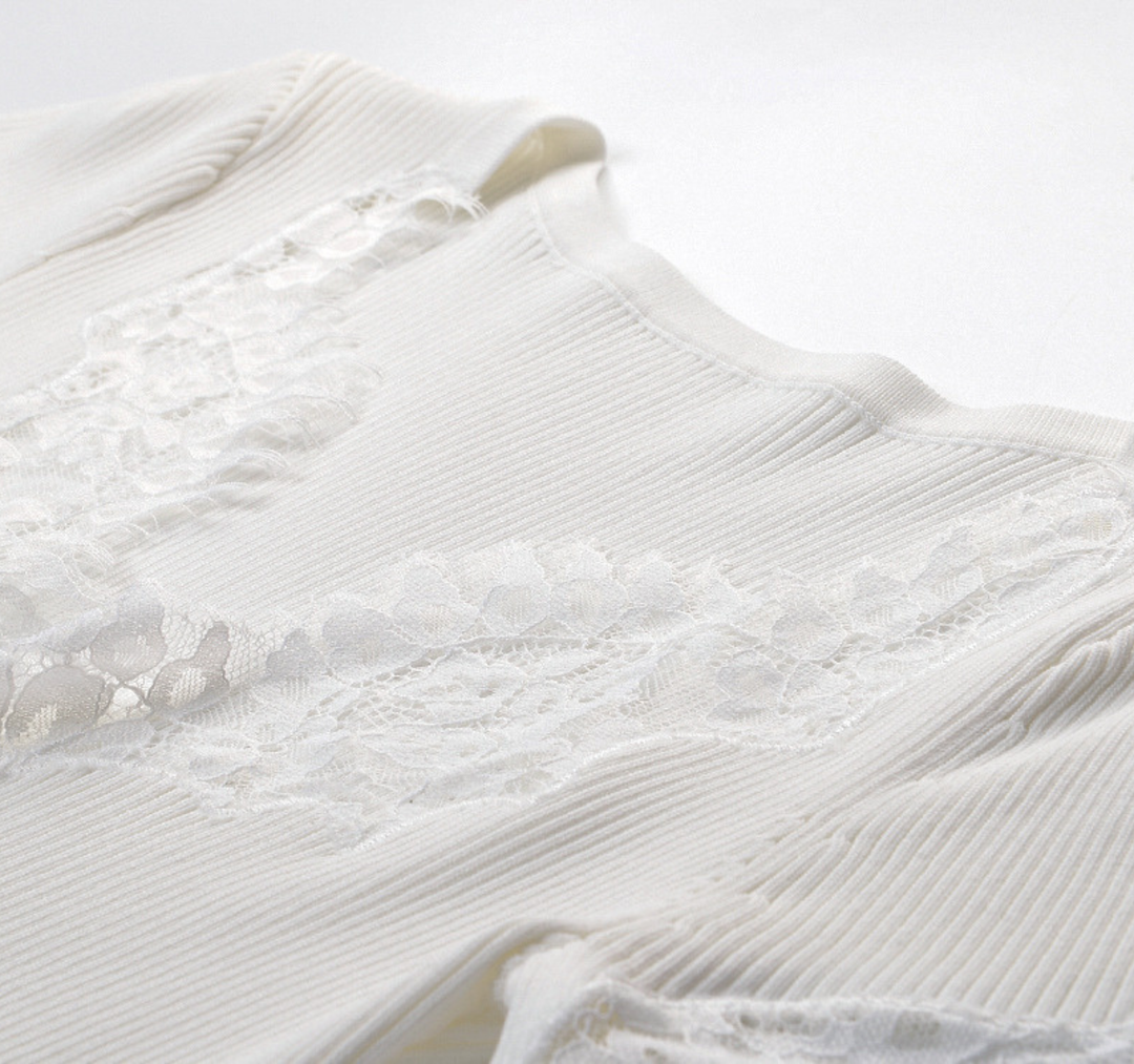 Ivory Lace Ribbed Bodysuit