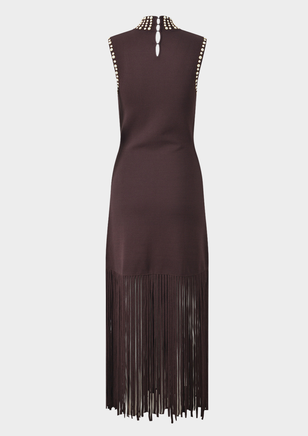 Mocha Pearl Fringe Maxi Dress
