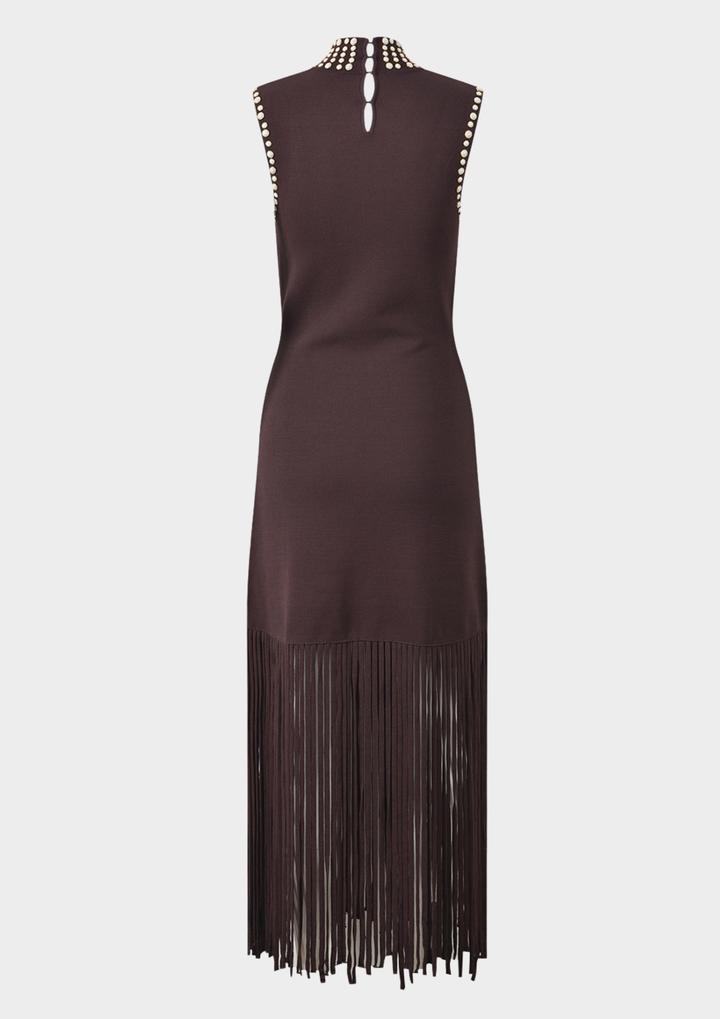 Mocha Pearl Fringe Maxi Dress