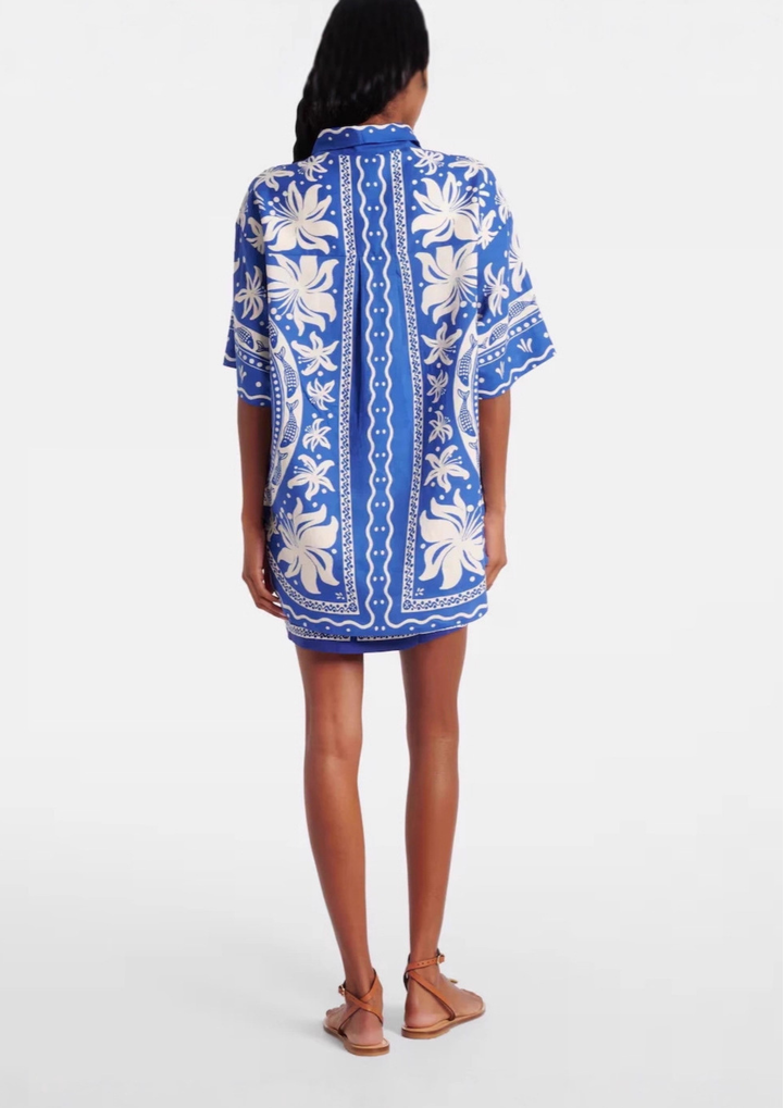 Santorini Print Shirt &amp; Wrap Skirt Set