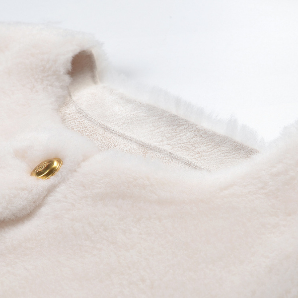 Ivory Lamb Wool Gold Button Cardigan Jacket