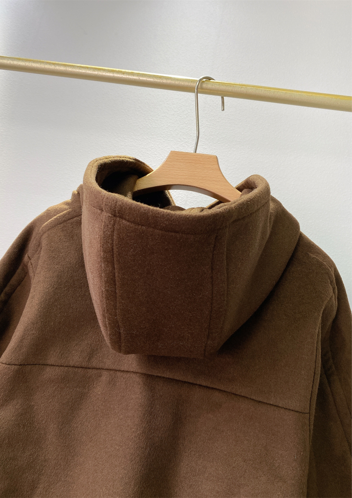 Hooded Toggle  Dark Brown Wool Coat Jacket
