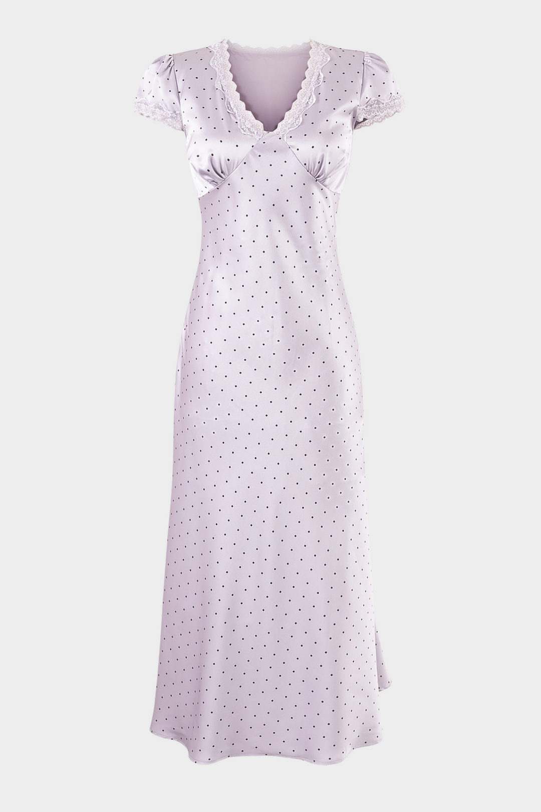 Lily-Retro Charm Polka Dot Satin V Neck Maxi Dress