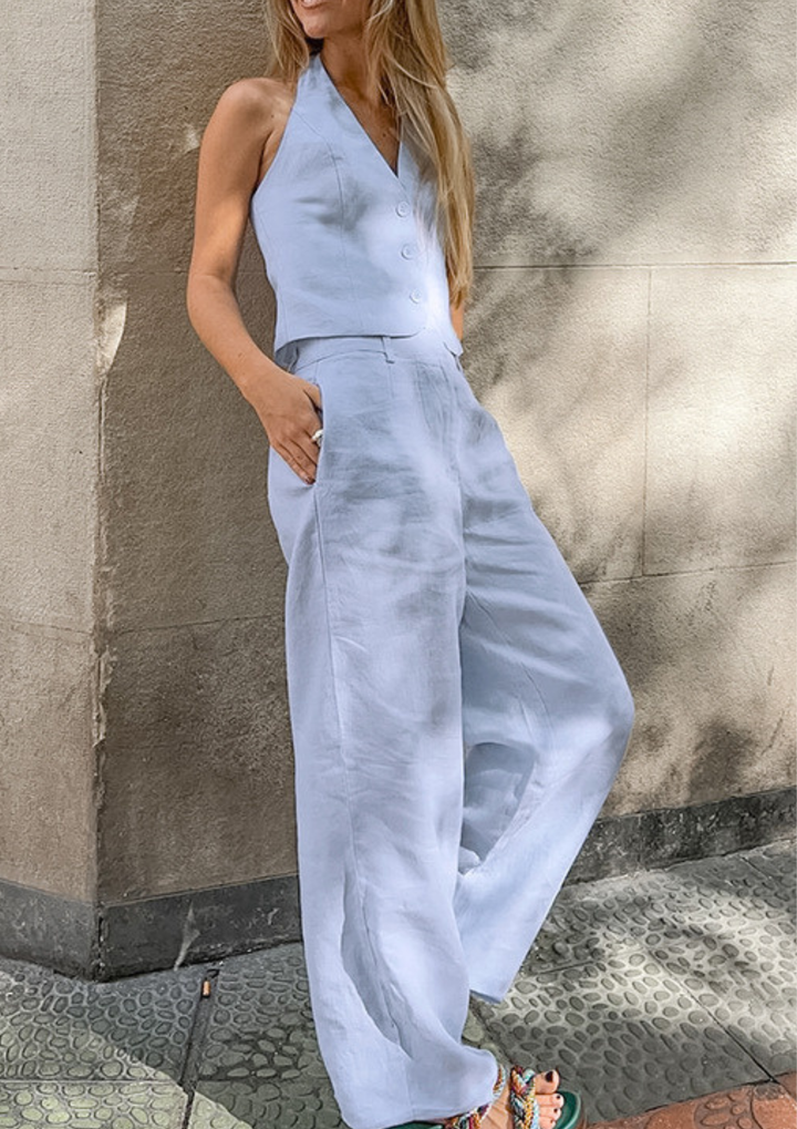 Emily Linen Cotton  Backless Halter Set