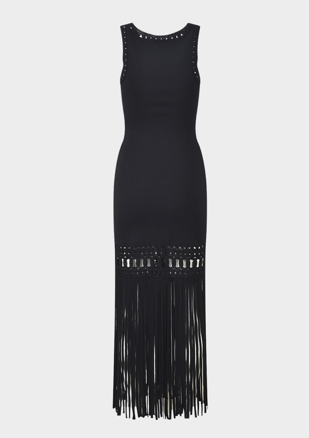 Noir Fringe Knit Maxi Dress