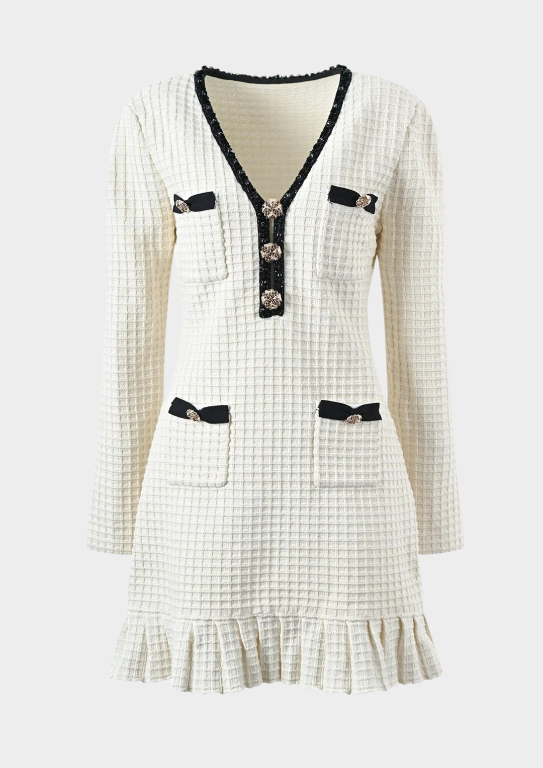 Ruffle Bow Wool Knit Sequin Mini Dress