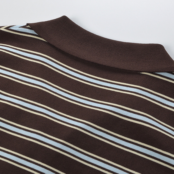 Espresso Stripe Knit Polo Top