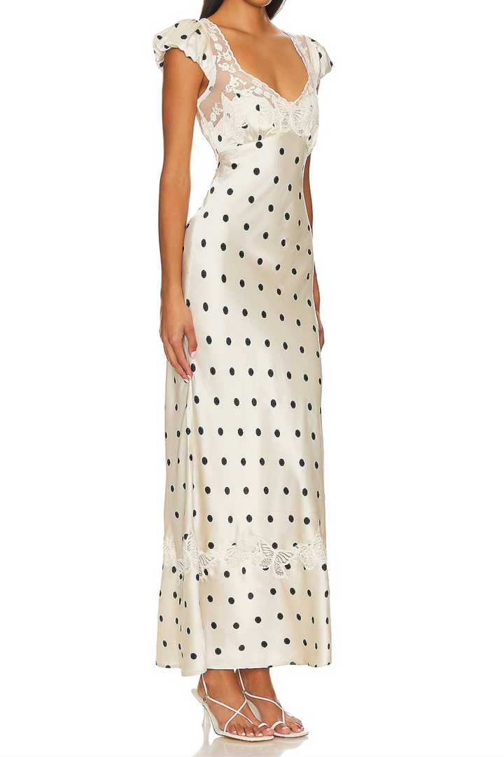 Amélie Vintage Polka Dot Lace Maxi Dress