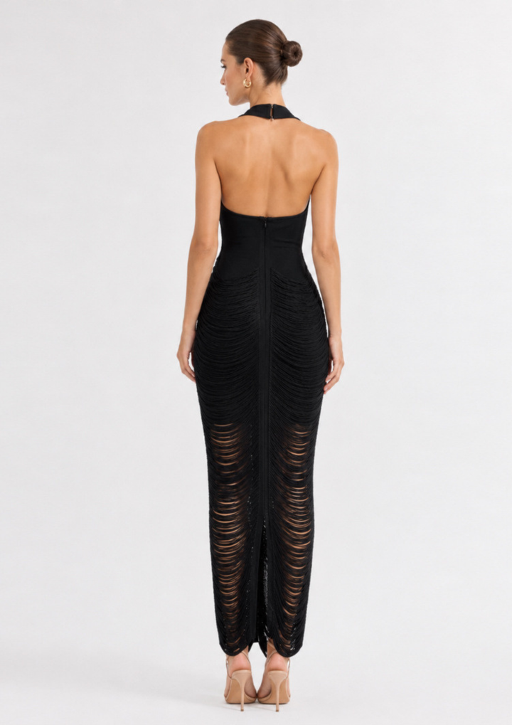 Midnight Mirage Halter Gown