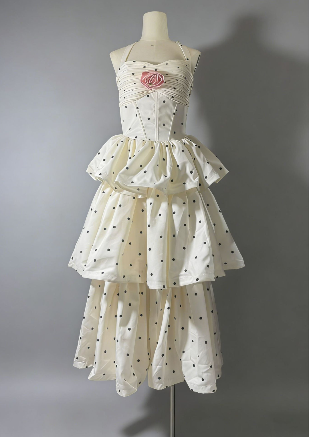 Rosette Tiered Polka Maxi Dress