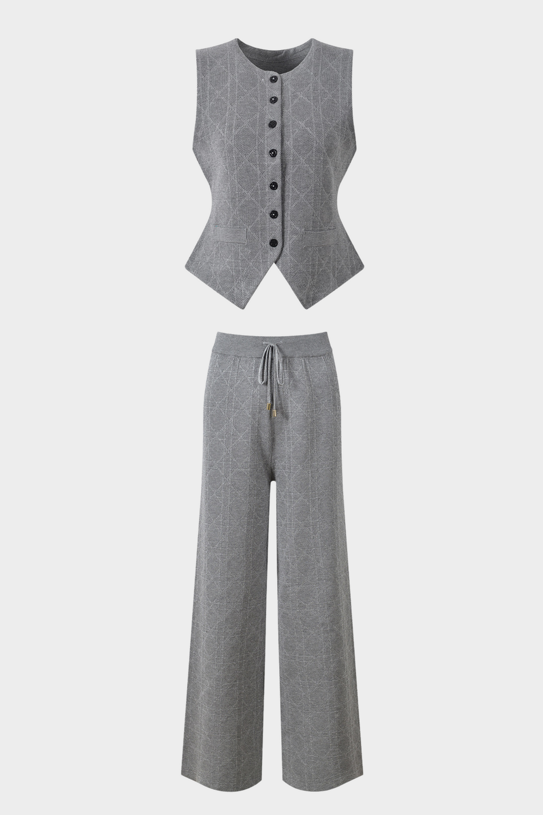 Viscose Knit  Sleeveless Vest LaceUp Wide Leg Set