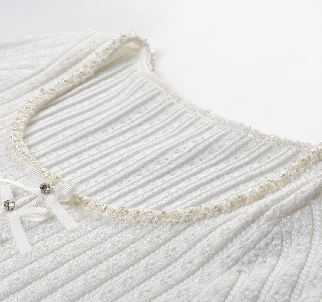 Ivory Lace Up Knit Mini Dress