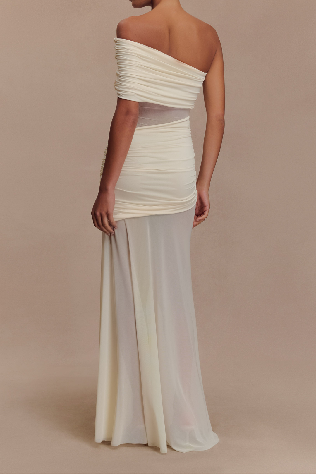 Gia Mesh Drape One-Shoulder Maxi Dress